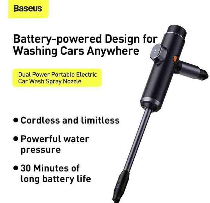 BASEUS Dual Power Portable Electric Car Wash Spray Nozzle for Cleaning Car Wash